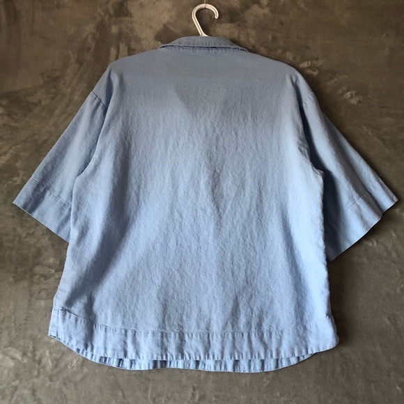 Andrew Marc New York Top Size M Collar V-Neck Linen Blend Round Hem Wide Sleeves - Picture 8 of 12